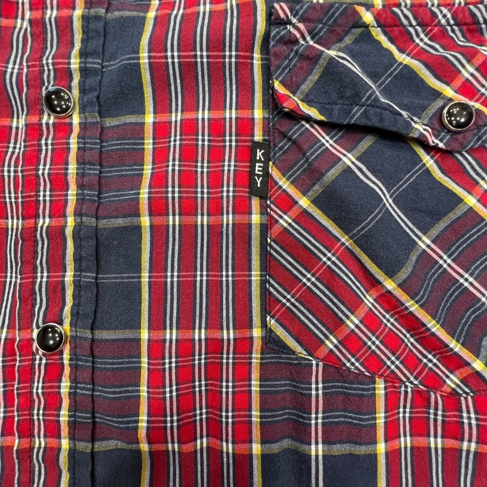 KEY‎ EST 1908 Mens Plaid Western Shirt 2XLT Long Sleeve Snap Up Red Blue